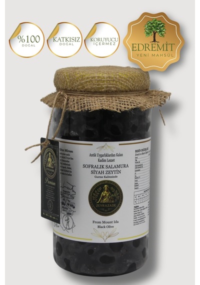 Zeyrazade Doğal Sofralık Salamura Siyah Zeytin Edremit Bölgesi 950 G
