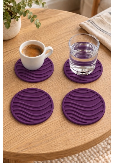Rıpple Mini Dalga %100 Silikon Bardak Altlığı 8 Cm 4'lü Set Mor Çok  Renkli