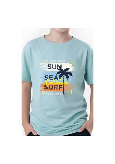 Panios Kids California Sun Baskılı Erkek Çocuk Kısa Kollu Yuvarlak Yaka T-shirt Mint Yeşili
