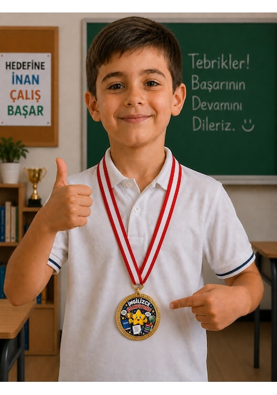 İngilizce Şampiyonu Madalyası - Dijital Baskılı 1. Kalite Madalya Altın