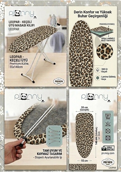 Pionny Keçeli Ütü Masası Kılıfı - 55x140 Cm - Leopar Çok Renkli