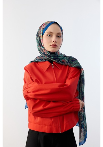 Mirsoy Scarf Asya Etnik Desen Şal Gece Mavisi