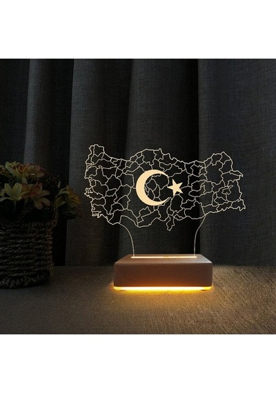 Türkiye Haritası Tasarımlı 3D Gece Lambası Masa Lambası