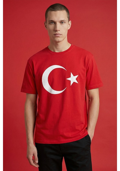 Tommy Life Kırmızı Ay Yıldız Baskılı Unisex T-shirt - 88509 KIrmızı