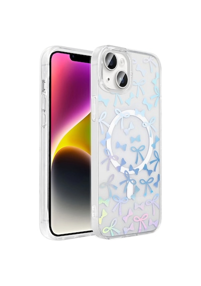 Apple Uyumlu iPad iPhone 15 Plus Kılıf M-safe Şarj Özellikli Şeffaf Zore Folk Sert Kapak Fiyonk