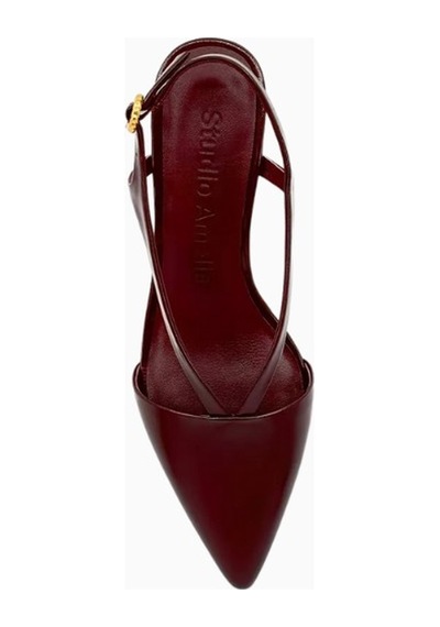 Studio Amelia Studıo Amelıa Halo 50 Bordo Deri Sivri Burun, Tokalı Orta Topuklu Slingback Ayakkabı