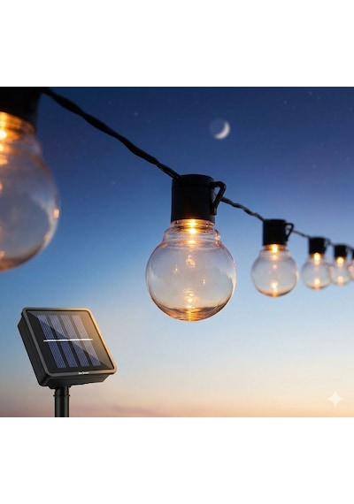 Güneş Enerjili Led Ampul Görünümlü Bahçe Işık Zinciri-dekoratif Dış Mekan Aydınlatma,suya Dayanıklı Adet - 1 Adet