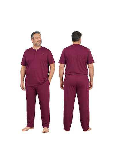 Lacaton Büyük Beden Erkek Patlı Yaka Kısa Kol Pijama Takım Bordo