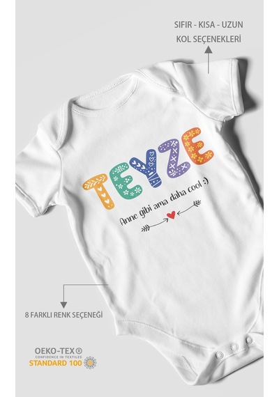 Morivokids Teyze Anne Gibi Ama Daha Cool Kısa Kollu Bebek Body %100 Pamuk Beyaz