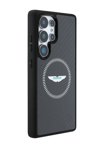 Galaxy S25 Ultra Kılıf Aston Martin Lisanslı Magsafe Uyumlu Radyal Halka Ve Karbon Fiber Kapak Siyah