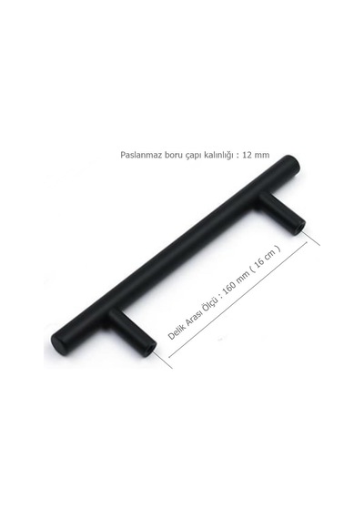 Alüminyum Paslanmaz Mat Siyah 160 mm Mobilya Kulp Çap:12 mm