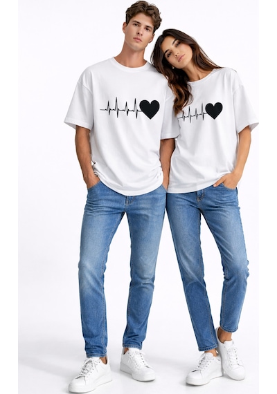 Nevermınd Sevgili Kombini Kalp Ritmi Baskılı Çift Tişört Oversize Unisex Partner Kombin Çift Seti Beyaz Beyaz Nevermınd Sevgili Kombini Kalp Ritmi Baskılı Çift Tişört Oversize Unisex Partner Kombin Çift Seti Beyaz Beyaz