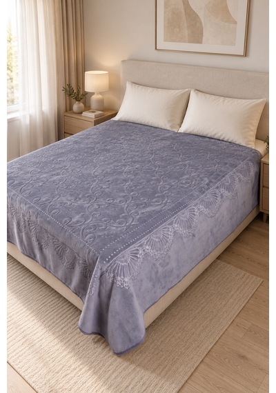 Embos Pırıltı Çift Kişilik Battaniye Gri-silver Simli 220x240