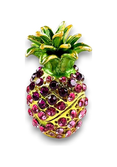 3'lü Ananas Dekoratif Biblo 5 3 CM Gold Renk Rengarenk Taşlı, Açılır Kapanır Model