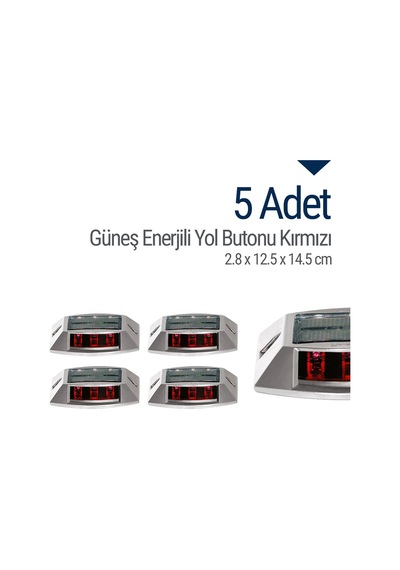 5'li Set Kırmızı Solar Yol Butonu 3x3 Ledli
