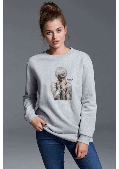 Anime Tokyo Ghoul Anteiku Baskılı Gri Kadın Sweatshirt (528345210)