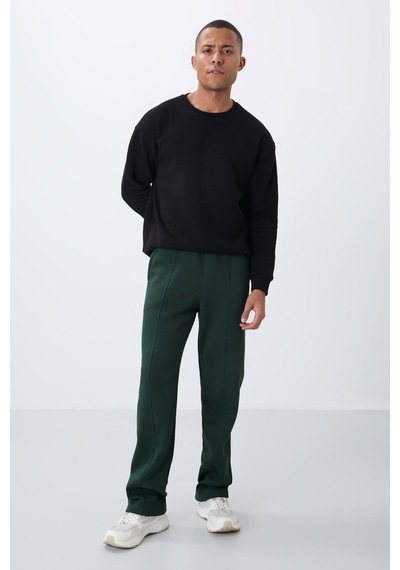 Tommy Life Çam Yeşil Pamuklu Kalın İçi Tüylü Yumuşak Dokulu Oversize Nakışlı Erkek Eşofman Altı -82146 Yeşil