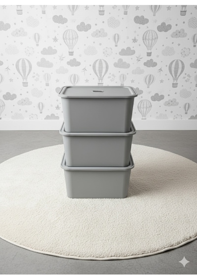 Decosense 3 Adet Gri Kapaklı Derin Oyuncak Ve Eşya Saklama Kutusu Polipropilen Plastik 3'lü Sepet Seti Gri