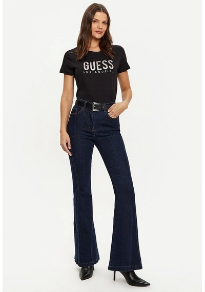 Guess Kadın Siyah Desenli T-shirt Siyah