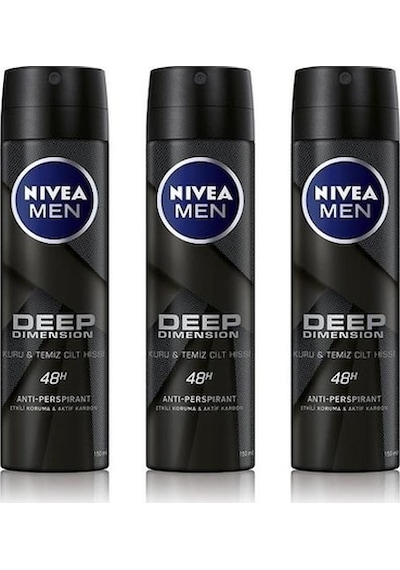 Nivea Men Deep Dimension Erkek Sprey Deodorant 3 x 150 ML