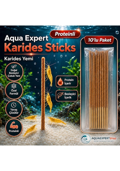 Aqua Expert Karides Sticks Karides Yemi 10 Lu Paket Doğal Besleyici Çubuk Yem Özel Formül - Protein