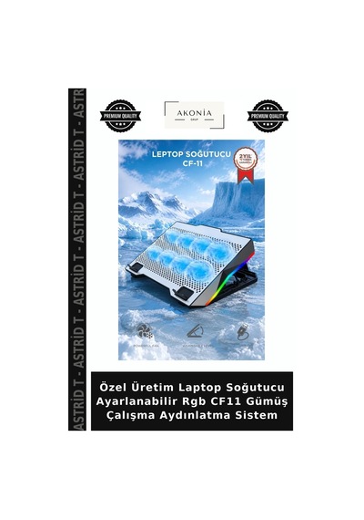 Özel Üretim Laptop Soğutucu Ayarlanabilir Rgb Cf11 Gümüş Çalışma Aydınlatma Sistem