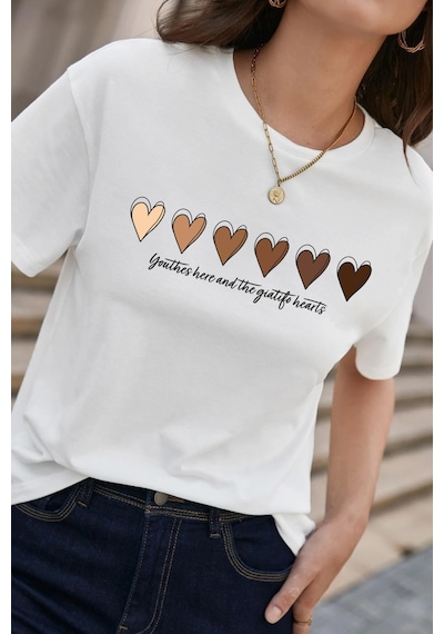 Unisex Hearts Baskılı Tasarım Tshirt Beyaz