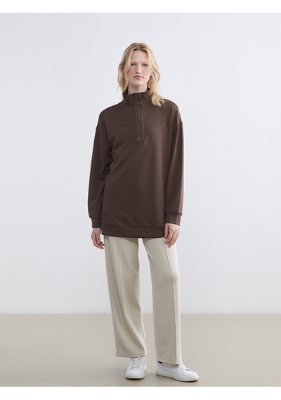 Lcw Everyday Kahverengi Dik Yaka Kadın Sweatshirt Tunik