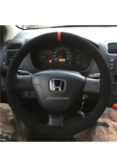 Honda Civic Dikmeli Direksiyon Kılıfı Kırmızı Yüzüklü Alkantara