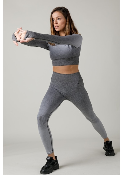 Maraton Sportswear Slimfit Kadın Bisiklet Yaka Uzun Kol Basic Siyah Crop Top 816020 SIYAH Siyah
