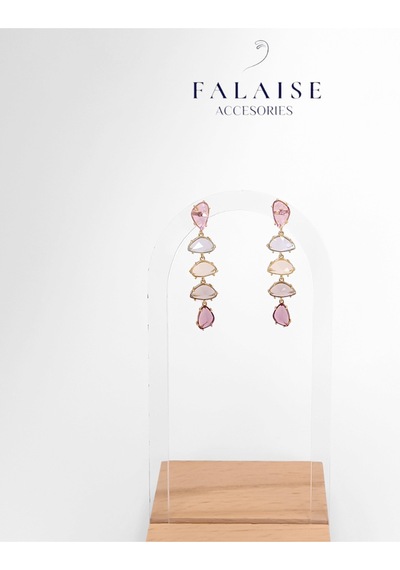 Pastel Pembe Swarowskı Taşlı Sallantılı Küpe Altın