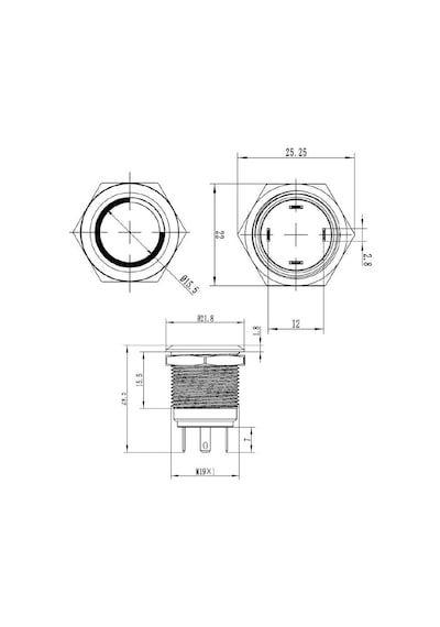 Motorobit 19H-P1-E 19Mm Düz Yaylı Işıklı Metal Buton - Kırmızı
