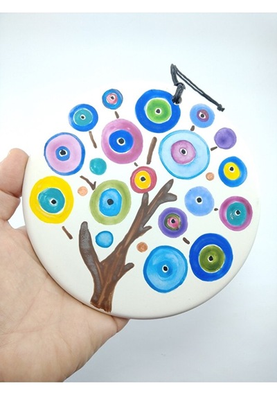 Hayat Ağacı Dekoru 14 Cm Seramik El Yapımı Nazarlık Duvar Dekoru