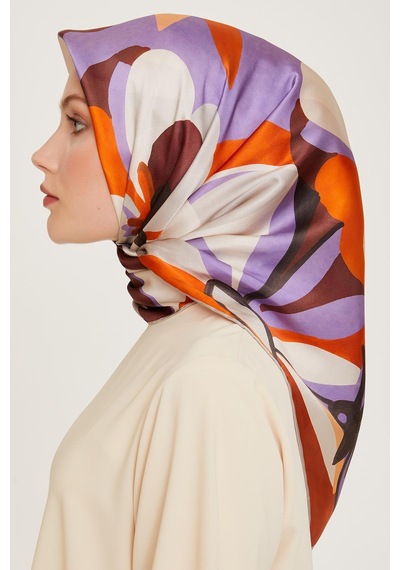 Armine İpek Eşarp 2025 Kış - 9200-06 Twill - Turuncu Gri