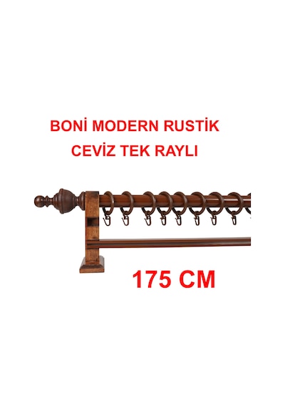 Boni Modern Rustik Ahşap Rustik Perde Askısı Tek Raylı-ceviz 175 Cm Ceviz