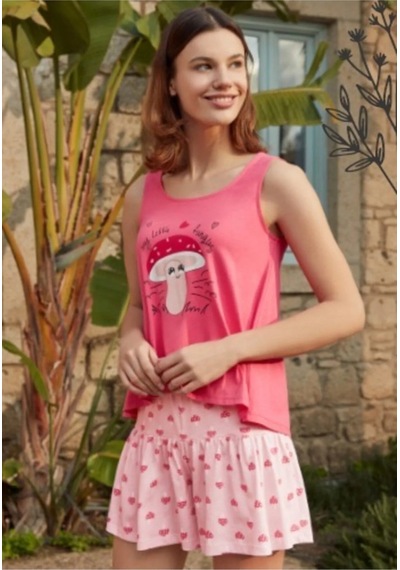 Eros Kadın Pembe Kalın Askılı Şort Pijama Takım PEMBE