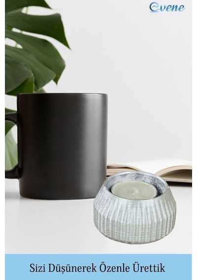 Mumluk Şamdan 3 Adet Tealight Uyumlu Çizgili Model - Gümüş