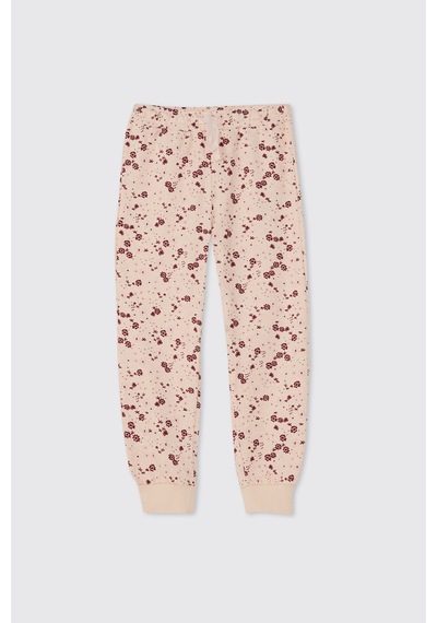 Panço Kız Çocuk Çiçek Desenli Bej Pijama Takımı Krem