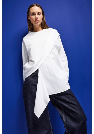 it's basic Kadın Beyaz W5 Oversize Çift Parça Tasarım Gömlek Sweatshirt