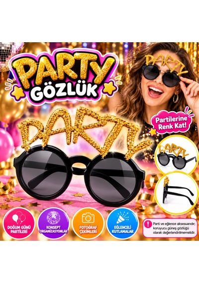 Ren.ga.renk Altın Simli Party Yazılı Parti Gözlüğü Rengaren Diğer