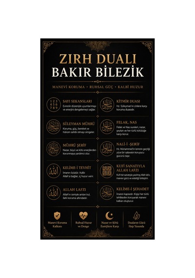 Zırh Dualı %100 Saf Bakır Bileklik İslami Dualar İşlemeli Ayarlanabilir El Yapımı Unisex