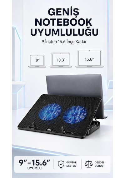 Uptech Laptop Soğutucu Çift Fanlı Ayarlanabilir Dizüstü Bilgisayar Soğutma Fanı