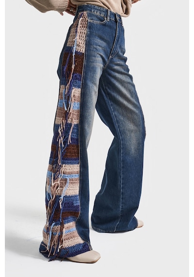 it's basic Kadın Kot Rengi 2w5-8 Flare Palazzo Fit Etnik Örme Detaylı Viskon Kumaş Özel Tasarım Denim Jean Mavi it's basic Kadın Kot Rengi 2w5-8 Flare Palazzo Fit Etnik Örme Detaylı Viskon Kumaş Özel Tasarım Denim Jean Mavi