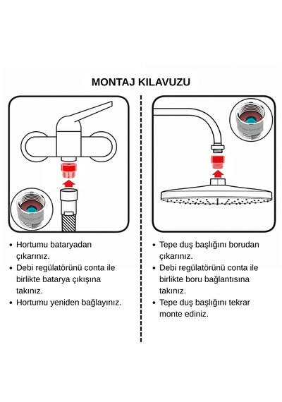 Duş Debi Regülatörü 15l/dk Duşta %30 A Varan Su Tasarrufu R1/2 Uyumlu Krom