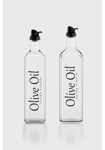 Renga Oslo Siyah Kapaklı Olive Oil Yazılı 750 Ml Ve 1000 Ml 2'li Cam Yağlık Seti 152003 Siyah