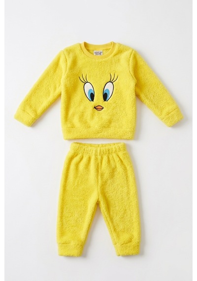 Beniizle Nakışlı Unisex Çocuk Peluş Alt Üst Takım Sarı