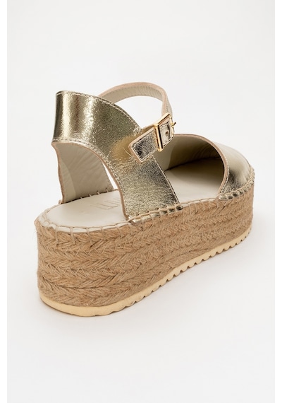 Luvishoes Luvi Shoes Viba Altın Hakiki Deri Kadın Hasır Dolgu Taban Sandalet Altın