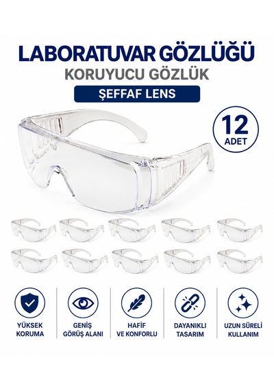 Koruyucu Gözlük S700 - Laboratuvar Gözlüğü - Şeffaf 12 Adet
