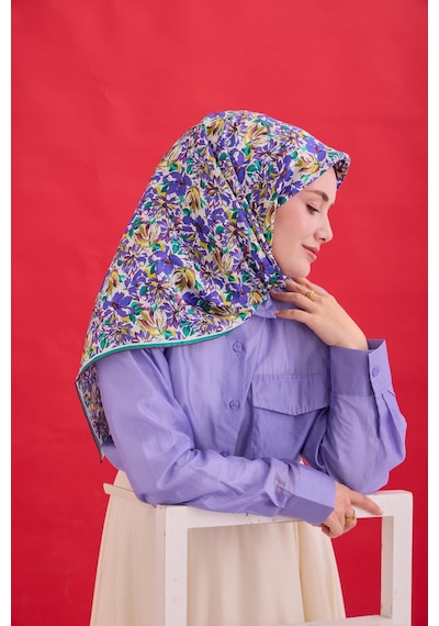Silk Home Twill İpek Eşarp 11477-24 Ekru, Yağ Yeşili, Asit Yeşili, Bordo