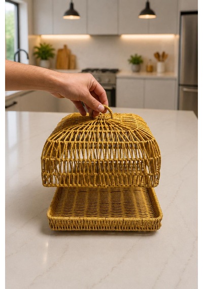 3 Boy Rattan Ayaklı Kapaklı Sunumluk Tepsi Seti Doğal El İşçiligi Sunum Sepeti Organizer Meyvelik